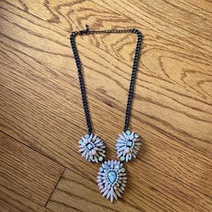 Pink & silver necklace. Measures 11”, pendants approximately 1.5”.